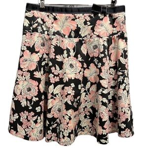 Couleur de Rose Black, Cream and Pink Floral Pleated Mini Skirt Size Medium